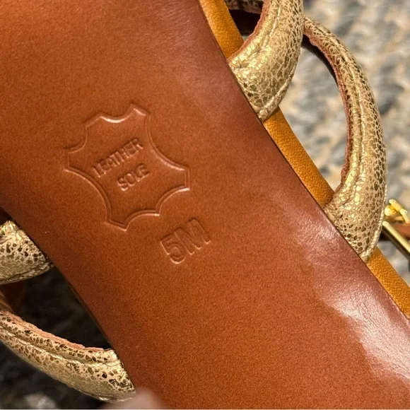 Tory Burch Charlene Tan and Gold Women's Sandals Size 5 Authentic - Picture 9 of 9
